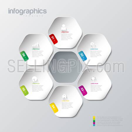 Infographics design vector template. Flower Hexagon concept options.