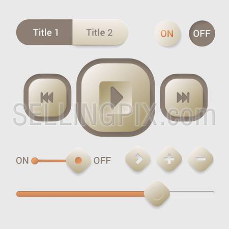Player interface design element vector set. Mobile app smartphone tablet web tab navigation bar switch buttons slider.