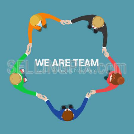 Friendly team circle hands support motto. Top view business flat web infographic concept vector. Creative people collection.
