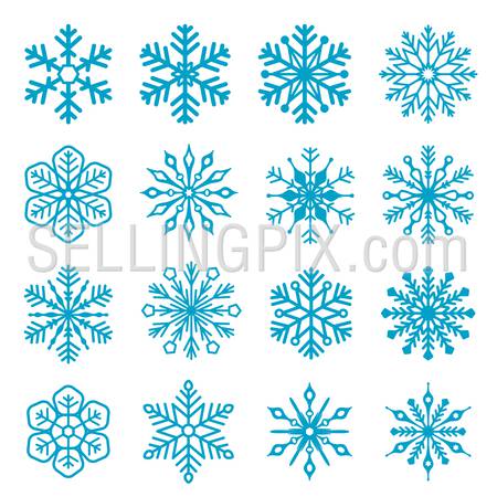 Snowflake isolated decoration vector icon set 03