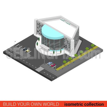 Flat 3d isometric cinema entertainment mall disco night club building block infographic concept. Build your own infographics world collection.