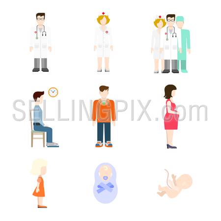 Creative flat style concept vector people icon set for pregnancy baby nursing medical team checkup. Creative people collection.