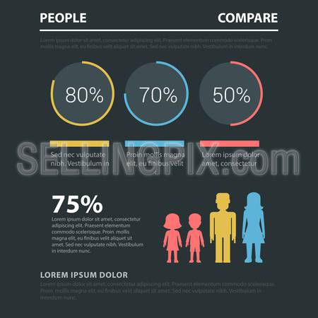 Gender family parenting relations togetherness social flat style thematic infographics concept template. Male female children data info graphic. Conceptual web site infographic collection.