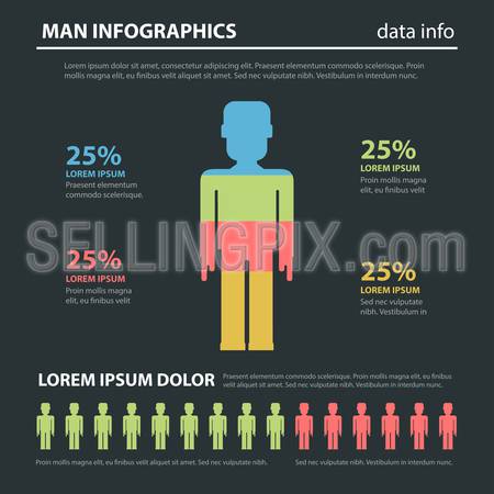 Marketing social focus group flat style abstract infographics concept template. Man icon shape percent diagram male data info graphic. Conceptual web site infographic collection.