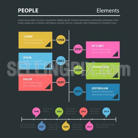 Timeline abstract historical flat style thematic infographics concept. Year circle labels tree time line info graphic. Conceptual web site infographic collection.