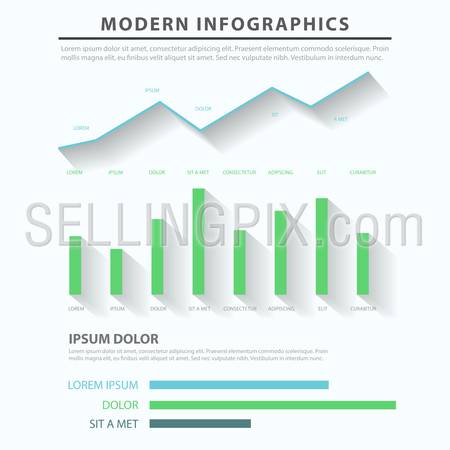 Abstract business flat style infographics concept dark background template. Line chart bar graph data info graphic. Conceptual web site infographic collection.