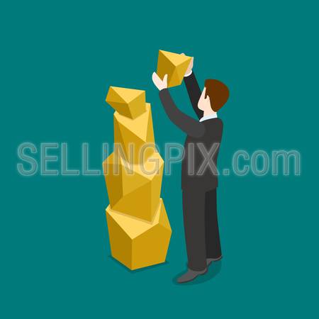 Flat 3d isometric gold mining profit gain concept web infographics vector illustration. Creative people collection.