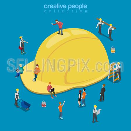 Yellow construction helmet hat cap flat 3d isometry isometric building business concept web vector illustration. Creative people collection.