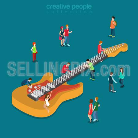 Rock blues bass guitar flat 3d isometry isometric music show fan concert concept web infographics vector illustration. Creative people collection.