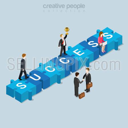 Success puzzle piece flat 3d isometry isometric business concept web vector illustration. Creative people collection.
