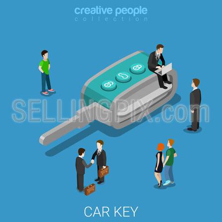 Car key flat 3d isometry isometric concept web vector illustration. Creative people collection.