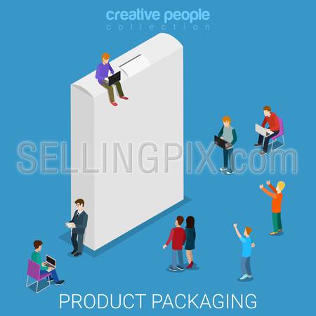 Product packaging empty box flat 3d isometry isometric concept web vector illustration template mockup. Creative people collection. Place your text logo picture.