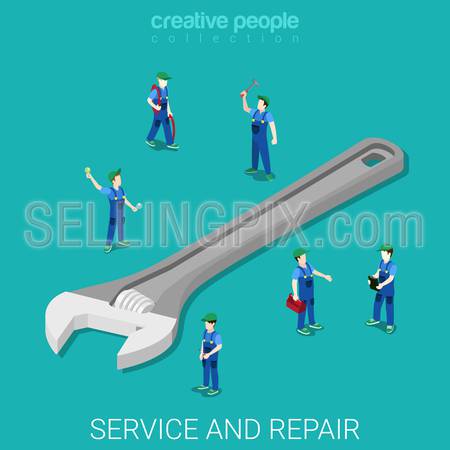 Wrench flat 3d isometry isometric repair service concept web vector illustration. Creative people collection.