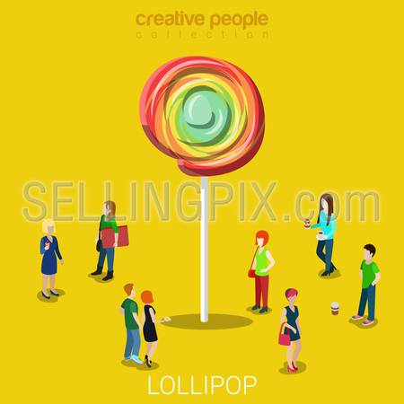 Lollipop lure flat 3d isometry isometric marketing concept web vector illustration. Creative people collection.