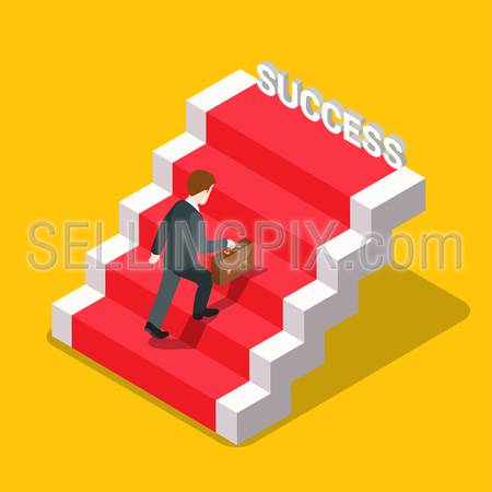 Success ladder flat 3d isometry isometric business concept web vector illustration. Creative people collection.