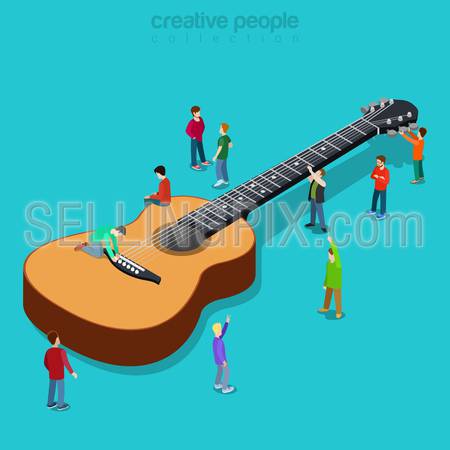 Classic guitar flat 3d isometry isometric music show fan concert concept web infographics vector illustration. Creative people collection.