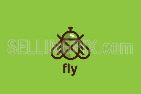 Fly Logo design vector template linear geometric style.Bug Logotype concept creative icon.