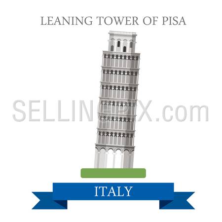 Leaning Tower of Pisa in Rome, Italy. Flat cartoon style historic sight showplace point interest web site vector illustration template. World countries cities vacation travel sightseeing collection