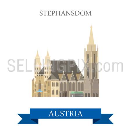 Stephansdom St Stephan Cathedral in Vienna Austria. Flat cartoon style historic sight showplace attraction point of interest web site vector illustration. World countries cities vacation travel sightseeing collection.