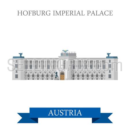 Hofburg Imperial Palace in Vienna Austria. Flat cartoon style historic sight showplace web vector Habsburg dynasty Austro Hungarian Empire residence. World countries cities vacation travel sightseeing