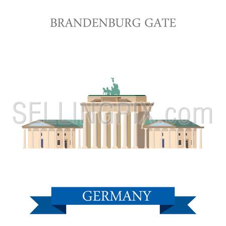 Brandenburg Gate in Berlin Germany. Flat cartoon style historic sight showplace attraction point of interest web site vector illustration. . World countries cities vacation travel sightseeing collection.