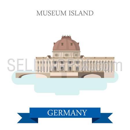 Museum Island in Berlin Germany. Flat cartoon style historic sight showplace attraction point of interest web site vector illustration. World countries cities vacation travel sightseeing collection