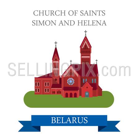 Church of Saints Simon and Helena in Minsk Belarus. Flat cartoon style historic sight showplace attraction web site vector illustration. World countries cities vacation travel sightseeing collection.