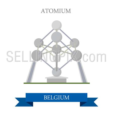 Atomium in Brussel Belgium. Flat cartoon style historic sight showplace attraction web site vector illustration. World countries cities vacation travel sightseeing collection.