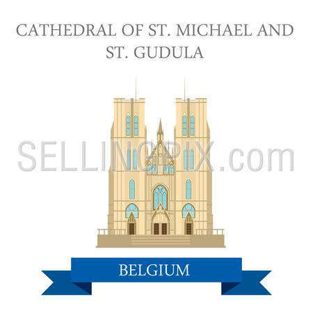 Cathedral of St Mikhael and St Gudula in Brussels Belgium. Flat cartoon style historic sight showplace attraction web site vector illustration. World countries cities vacation travel sightseeing collection.