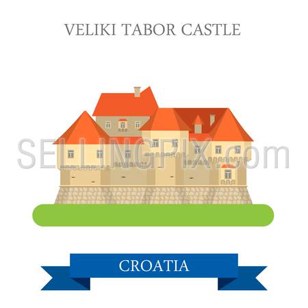 Veliki Tabor Castle in Zagorje Croatia. Flat cartoon style historic sight showplace attraction web site vector illustration. World countries cities vacation travel sightseeing collection.