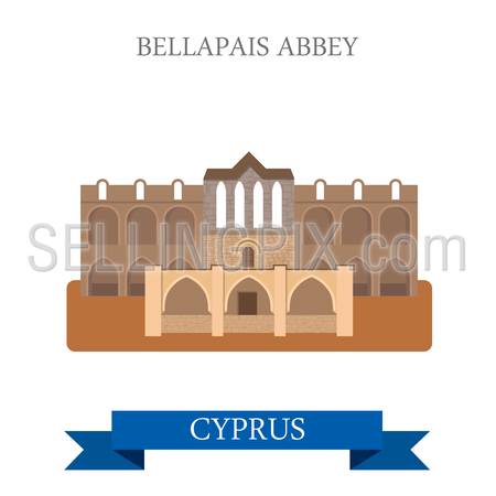 Bellapais Abbey in Northern Cyprus. Flat cartoon style historic sight showplace attraction web site vector illustration. World countries cities vacation travel sightseeing collection.