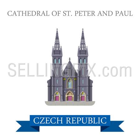 Cathedral of St Peter and Paul in Brno Czech Republic. Flat cartoon style historic sight showplace attraction landmarks web site vector illustration. World countries cities vacation travel sightseeing collection.