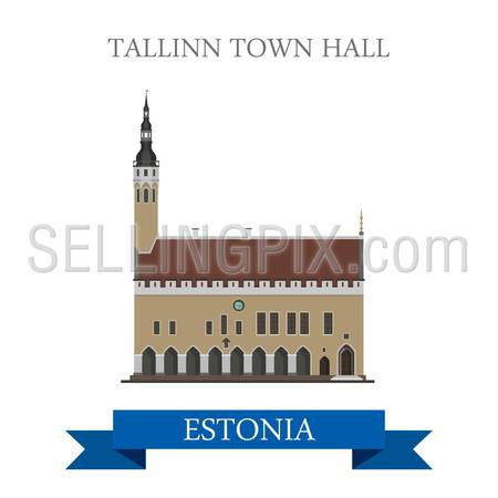 Tallinn Town Hall in Estonia. Flat cartoon style historic sight showplace attraction landmarks web site vector illustration. World countries cities vacation travel sightseeing collection.