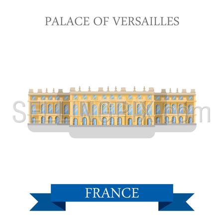 Palace of Versailles in France. Flat cartoon style historic sight showplace attraction landmarks web site vector illustration. World countries cities vacation travel sightseeing collection.