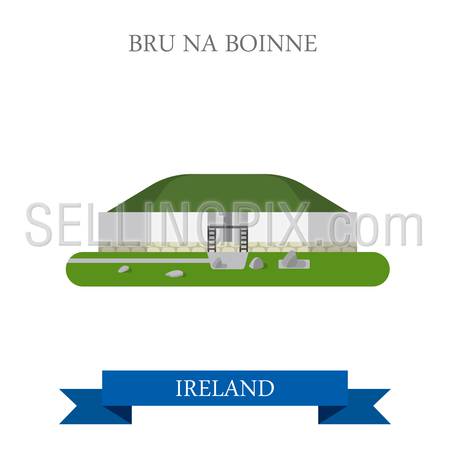 Bru na Boinne Palace in Ireland. Flat cartoon style historic sight showplace attraction landmarks web site vector illustration. World countries cities vacation travel sightseeing collection.
