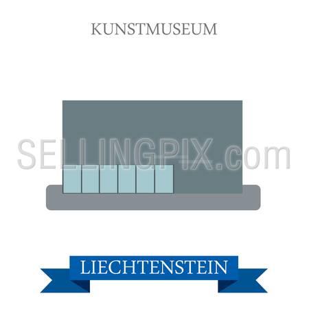 Kunstmuseum in Liechtenstein. Flat cartoon style historic sight showplace attraction landmarks web site vector illustration. World countries cities vacation travel sightseeing collection.