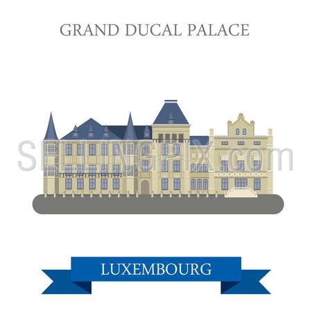 Grand Ducal Palace in Luxembourg. Flat cartoon style historic sight showplace attraction web site vector illustration. World countries cities vacation travel sightseeing collection.