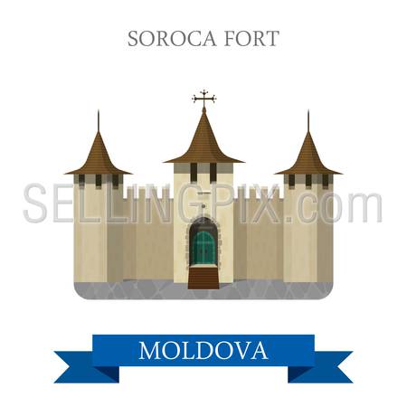 Soroca Fort in Moldova. Flat cartoon style historic sight showplace attraction web site vector illustration. World countries cities vacation travel sightseeing collection.