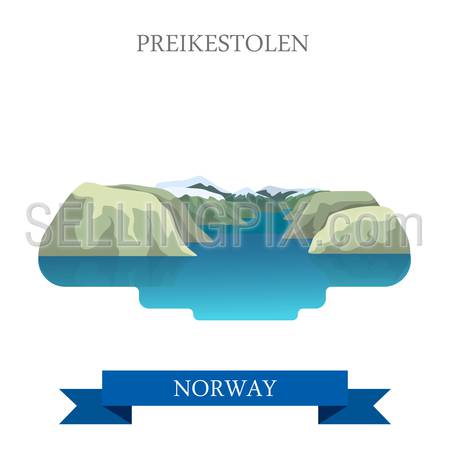 Preikestolen in Norway. Flat cartoon style historic sight showplace attraction web site vector illustration. World countries cities vacation travel sightseeing collection.