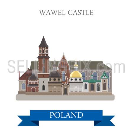 Wawel Castle in Poland. Flat cartoon style historic sight showplace attraction web site vector illustration. World countries cities vacation travel sightseeing collection.