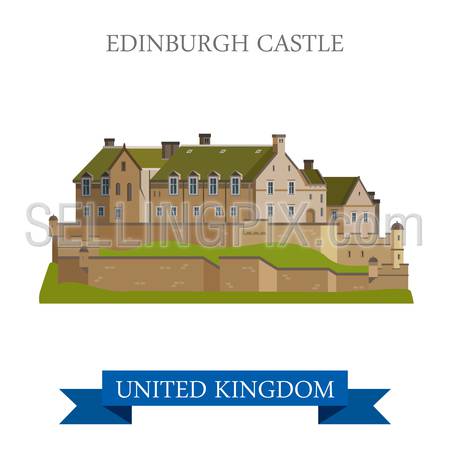 Edinburgh Castle in Scotland, United Kingdom. Flat cartoon style historic sight showplace attraction web site vector illustration. World countries cities vacation travel sightseeing collection.