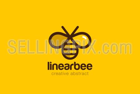 Bee Logo design vector template linear style. Outline icon.Creative Hard work Hive Logotype concept
