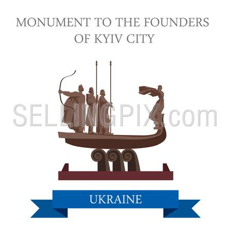 Monument to the Founders of Kyiv City in Kiev Ukraine. Flat cartoon style historic sight showplace attraction web site vector illustration. World countries city vacation travel sightseeing collection