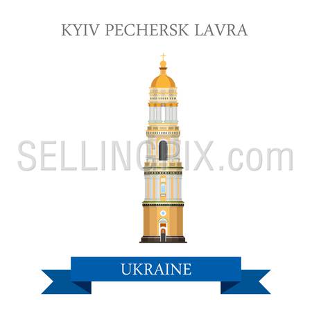 Kyiv Pechersk Lavra Monastery in Kiev Ukraine. Flat cartoon style historic sight showplace attraction web site vector illustration. World countries cities vacation travel sightseeing collection.