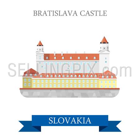 Bratislava Grad Castle in Slovakia. Flat cartoon style historic sight showplace attraction web site vector illustration. World countries cities vacation travel sightseeing collection.
