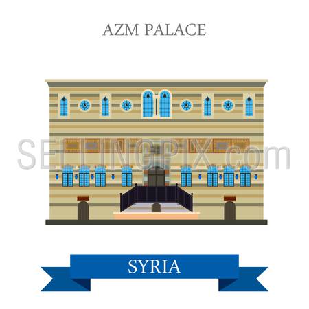 Azm Palace in Damascus Syria. Flat cartoon style historic sight showplace attraction web site vector illustration. World countries cities vacation travel sightseeing Asia collection.