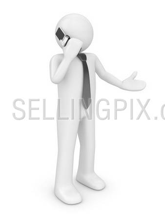 Calling man with tie (people at office, stuff, manager series; 3d isolated character)