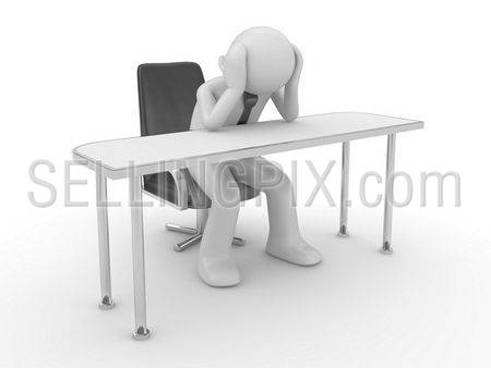 Thinking man at workplace (people at office, stuff, manager series; 3d isolated character)