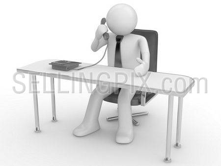 Calling man at workplace (people at office, stuff, manager series; 3d isolated character)
