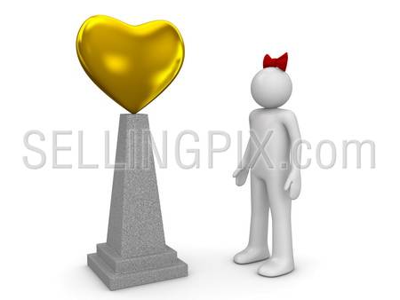 Love monument and woman (love, valentine day series; 3d isolated characters)